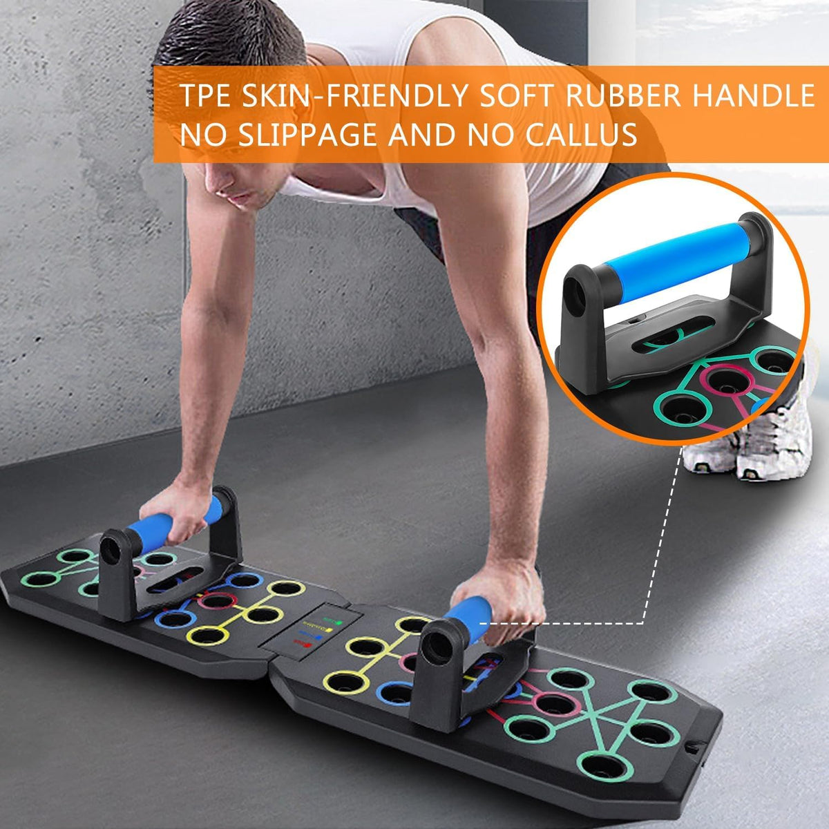 Push up Board Fitness, Foldable Multi-Function Exercise Board with Elastic Cord for Total Body Workouts, Portable Push up Board for Floor
