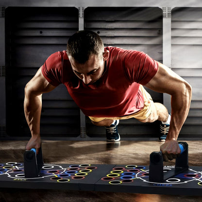 Multifunctional Push up Board for Men Women, Foldable Home Strength Training Equipment with Pilates Bar Resistance Band Roller Wheel, Black