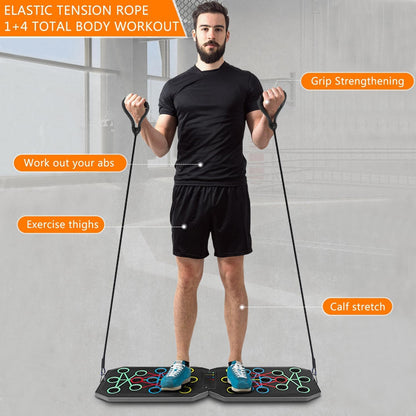 Push up Board Fitness,  Foldable Multi-Function Exercise Board with Elastic Cord for Total Body Workouts, Portable Push up Board for Floor