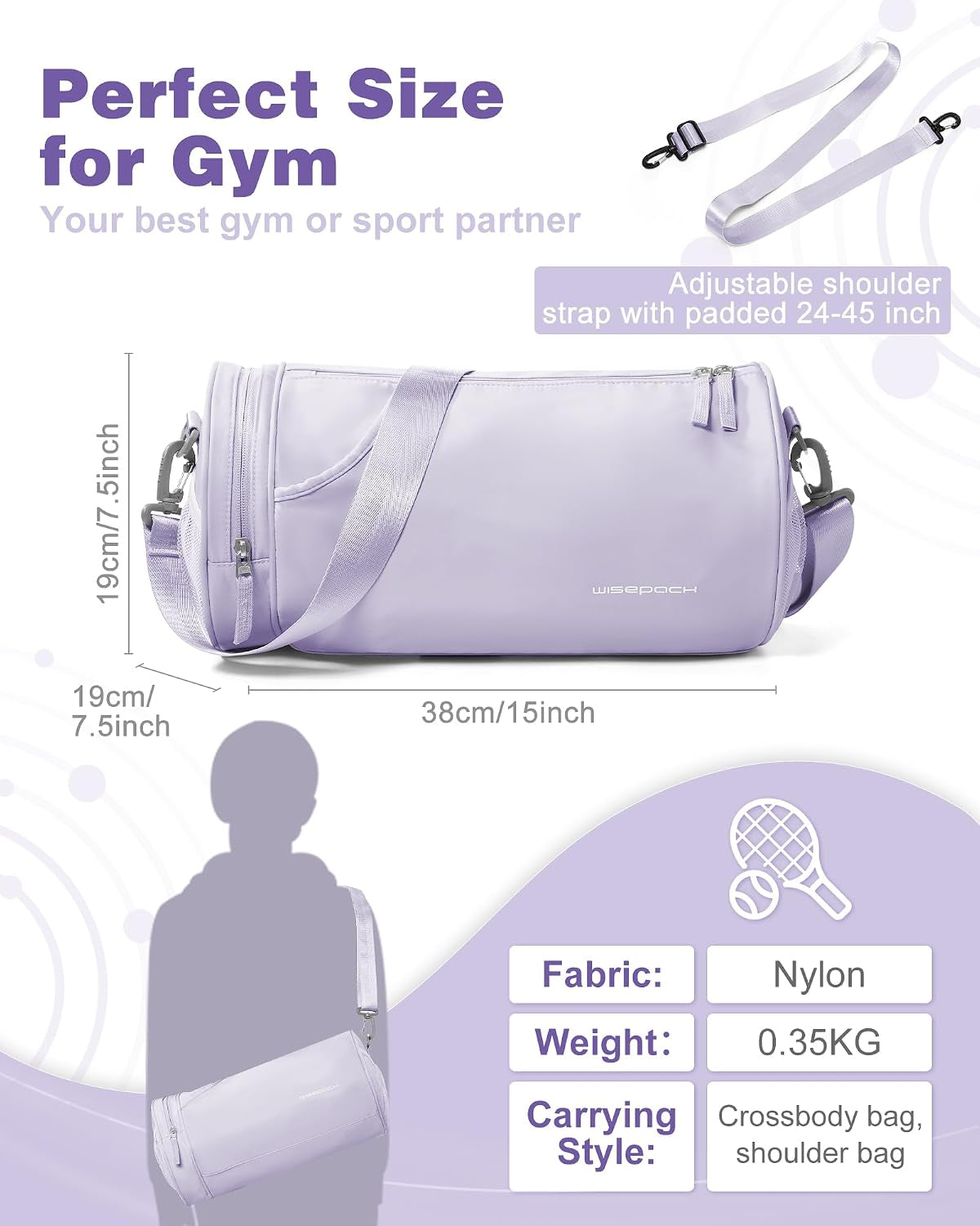 Small Gym Bag for Women,Waterproof Mini Duffle Bag Womens Spotrs Workout Bags Small Travel Duffel Bag with Wet Pocket Carry on Weekender Bags for Dance Swimming,Gym,Yoga,Fitness Purple