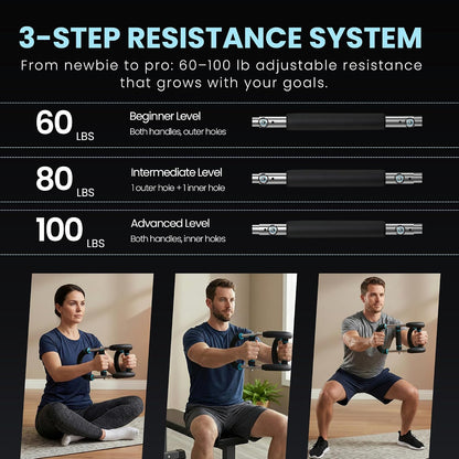 Arm Twister Trainer & Chest Expander for Men and Women, Adjustable Power Twister Bar with Dual Spring Resistance (60–100 Lb), Upper Body Strength Equipment for for Home Gym Workouts