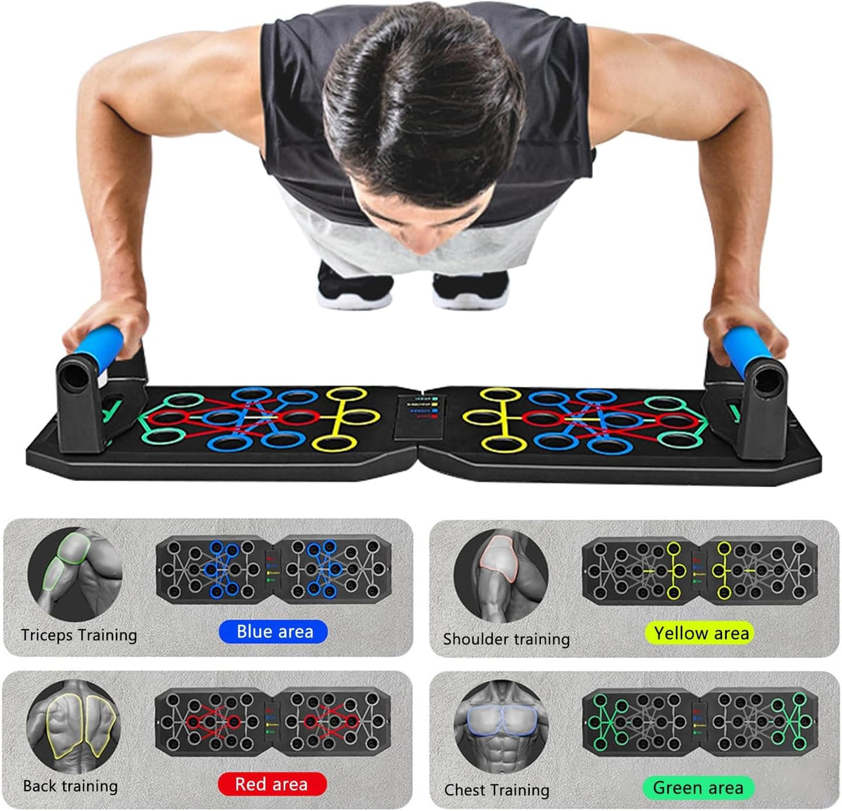 Push up Board Fitness,  Foldable Multi-Function Exercise Board with Elastic Cord for Total Body Workouts, Portable Push up Board for Floor