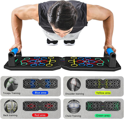 Push up Board Fitness,  Foldable Multi-Function Exercise Board with Elastic Cord for Total Body Workouts, Portable Push up Board for Floor