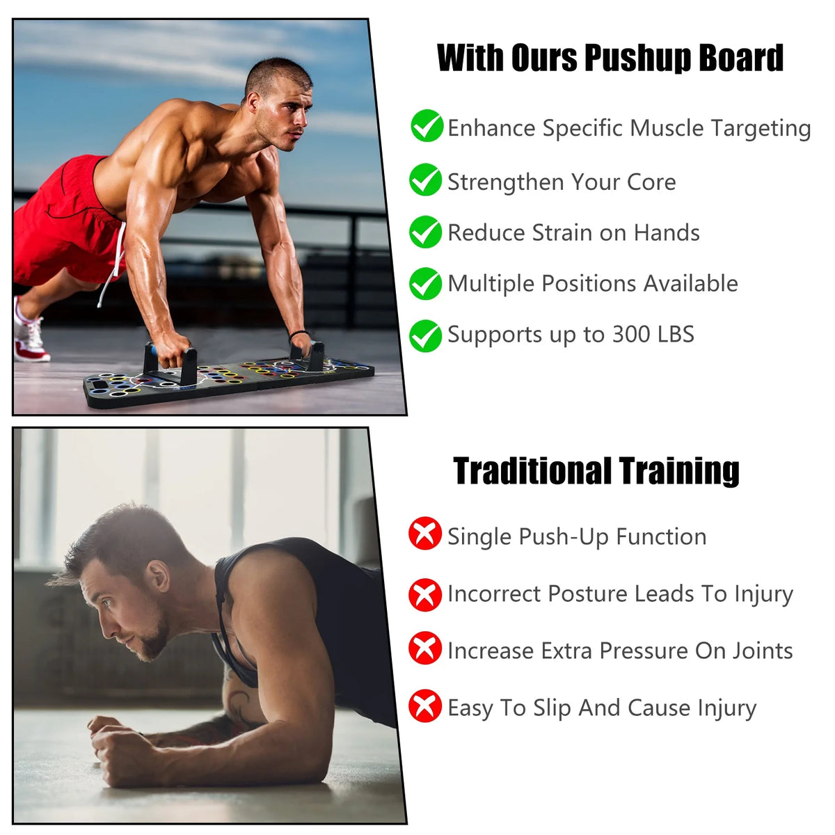 Multifunctional Push up Board for Men Women, Foldable Home Strength Training Equipment with Pilates Bar Resistance Band Roller Wheel, Black