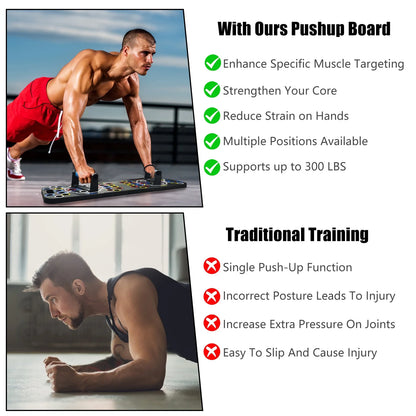 Multifunctional Push up Board for Men Women, Foldable Home Strength Training Equipment with Pilates Bar Resistance Band Roller Wheel, Black
