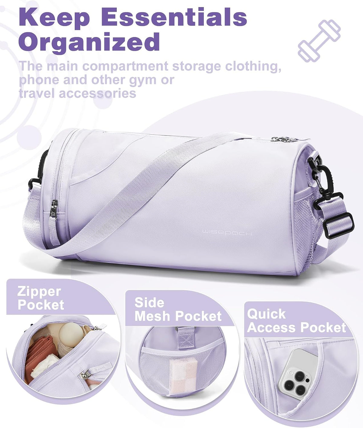 Small Gym Bag for Women,Waterproof Mini Duffle Bag Womens Spotrs Workout Bags Small Travel Duffel Bag with Wet Pocket Carry on Weekender Bags for Dance Swimming,Gym,Yoga,Fitness Purple
