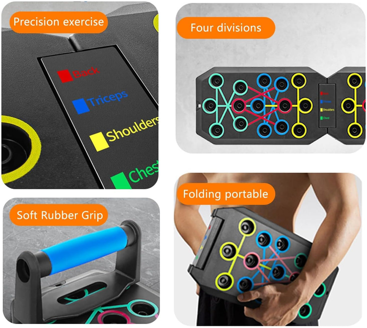 Push up Board Fitness,  Foldable Multi-Function Exercise Board with Elastic Cord for Total Body Workouts, Portable Push up Board for Floor