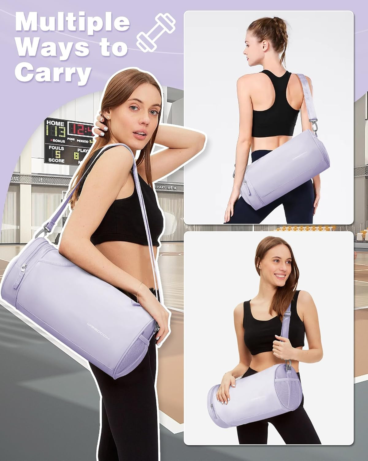 Small Gym Bag for Women,Waterproof Mini Duffle Bag Womens Spotrs Workout Bags Small Travel Duffel Bag with Wet Pocket Carry on Weekender Bags for Dance Swimming,Gym,Yoga,Fitness Purple