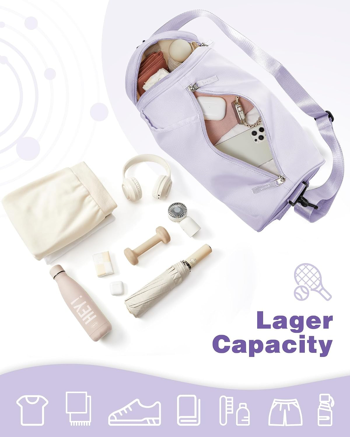 Small Gym Bag for Women,Waterproof Mini Duffle Bag Womens Spotrs Workout Bags Small Travel Duffel Bag with Wet Pocket Carry on Weekender Bags for Dance Swimming,Gym,Yoga,Fitness Purple