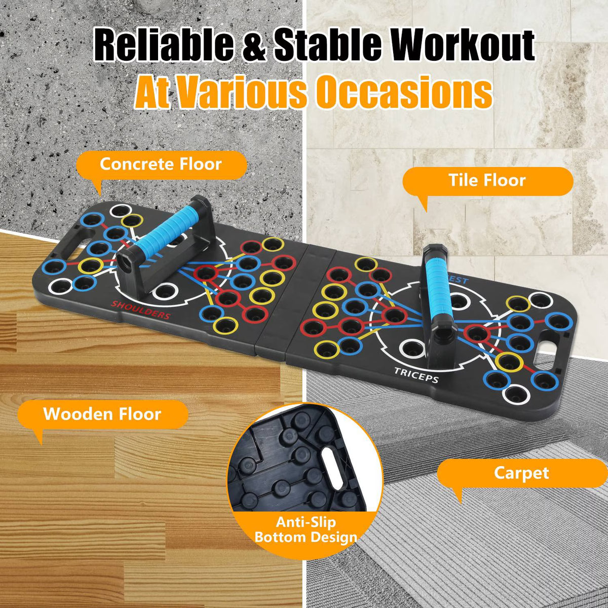 Multifunctional Push up Board for Men Women, Foldable Home Strength Training Equipment with Pilates Bar Resistance Band Roller Wheel, Black