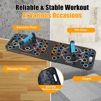 Multifunctional Push up Board for Men Women, Foldable Home Strength Training Equipment with Pilates Bar Resistance Band Roller Wheel, Black