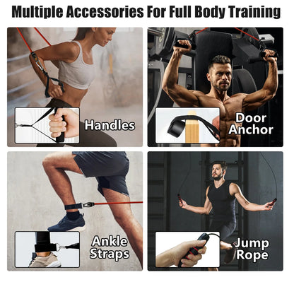 Multifunctional Push up Board for Men Women, Foldable Home Strength Training Equipment with Pilates Bar Resistance Band Roller Wheel, Black